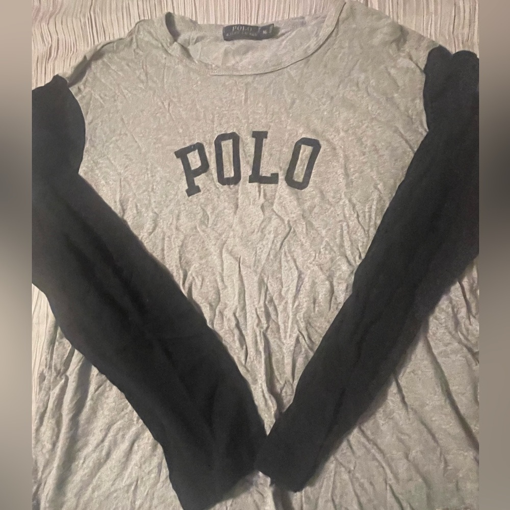 Polo Ralph Lauren, gray black Henley shirt, long‎ sleeve size XL